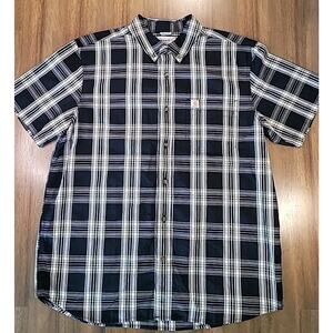 Carhartt Men’s XL Plaid Short Sleeve Work Shirt Black White Button-Up – EUC